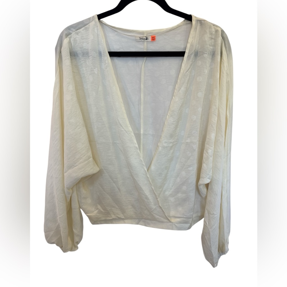 Tulip B  Cream Drape Blouse with Poka dot detail